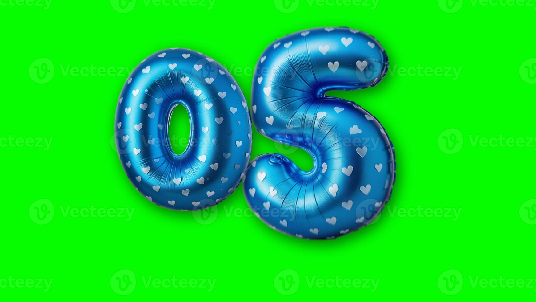 Blue Number Balloons Five and Zero with White Hearts Pattern on Green Background Festive Decoration photo