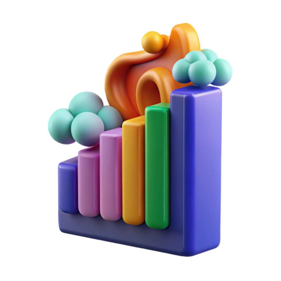 Abstract Growth Chart Colorful 3D Bar Graph Visualization png