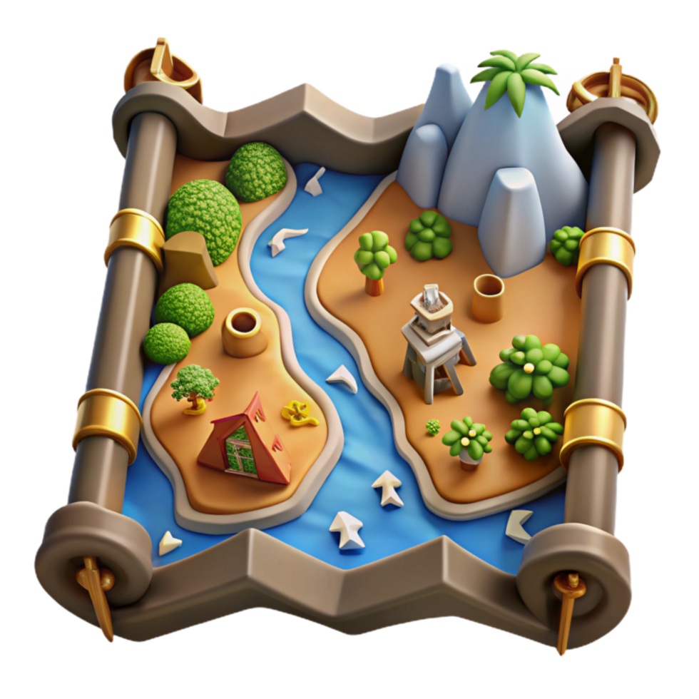 3D Cartoon Adventure Map Island Exploration png