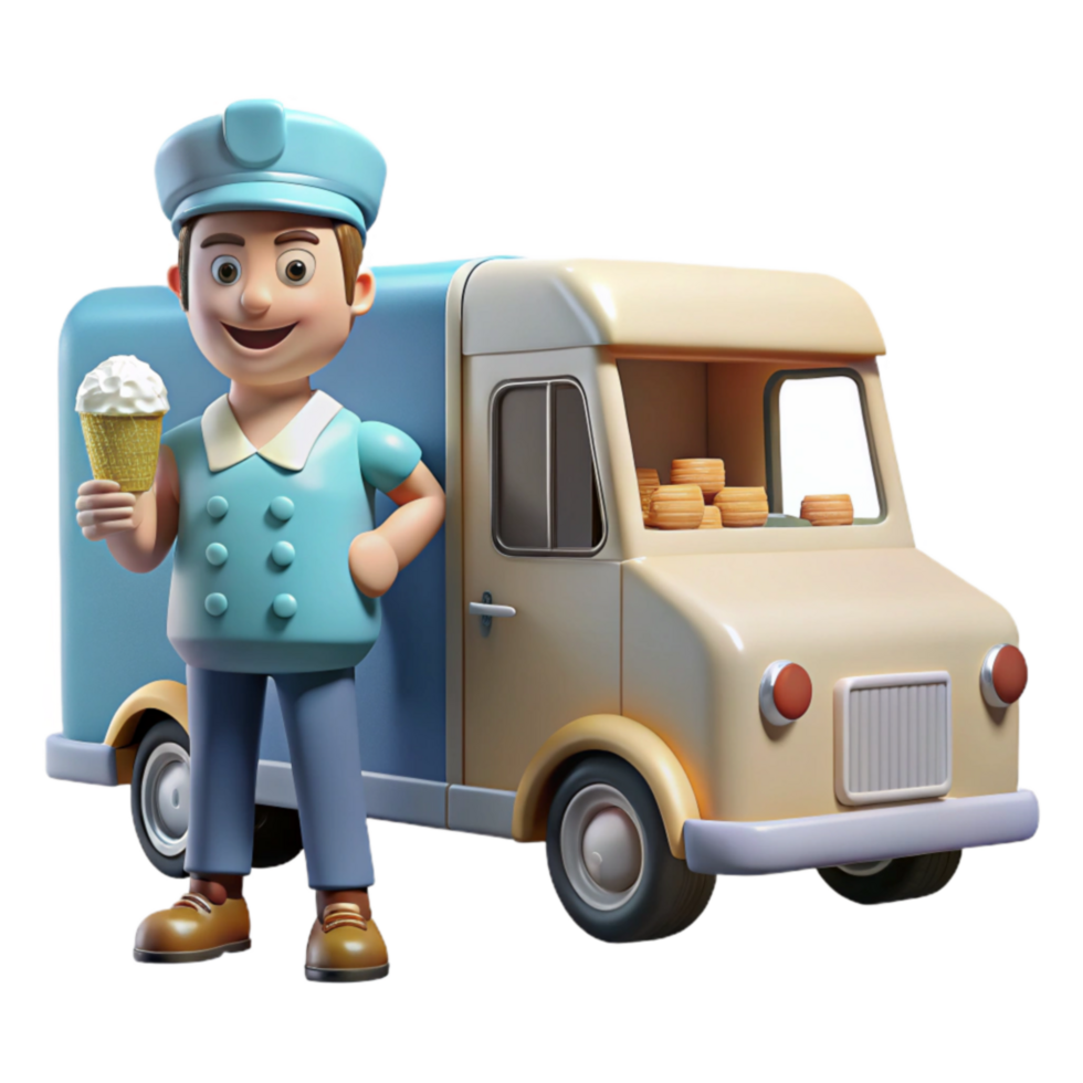 Ice Cream Truck Vendor 3D Render Sweet Treats on Wheels png