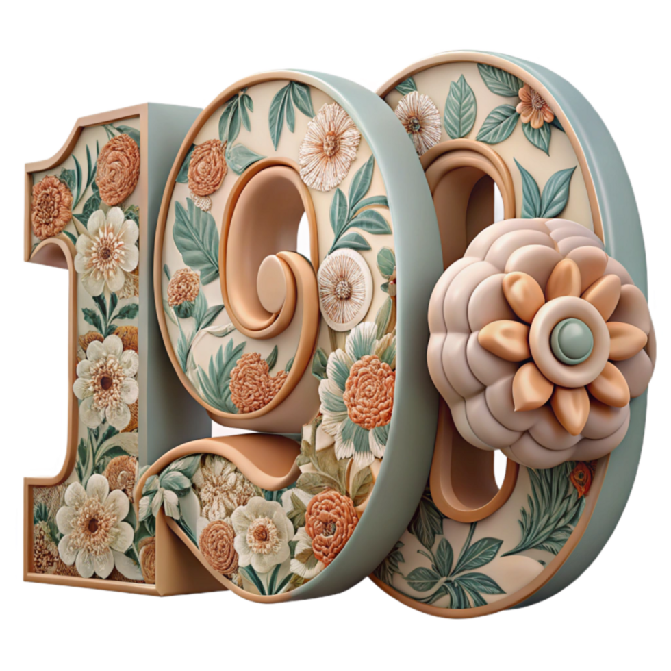 Floral 1990s Design Vintage Botanical Number Art png