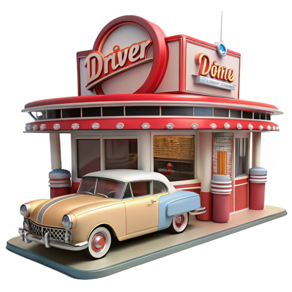 Retro Diner Classic Car Drive-In Restaurant png