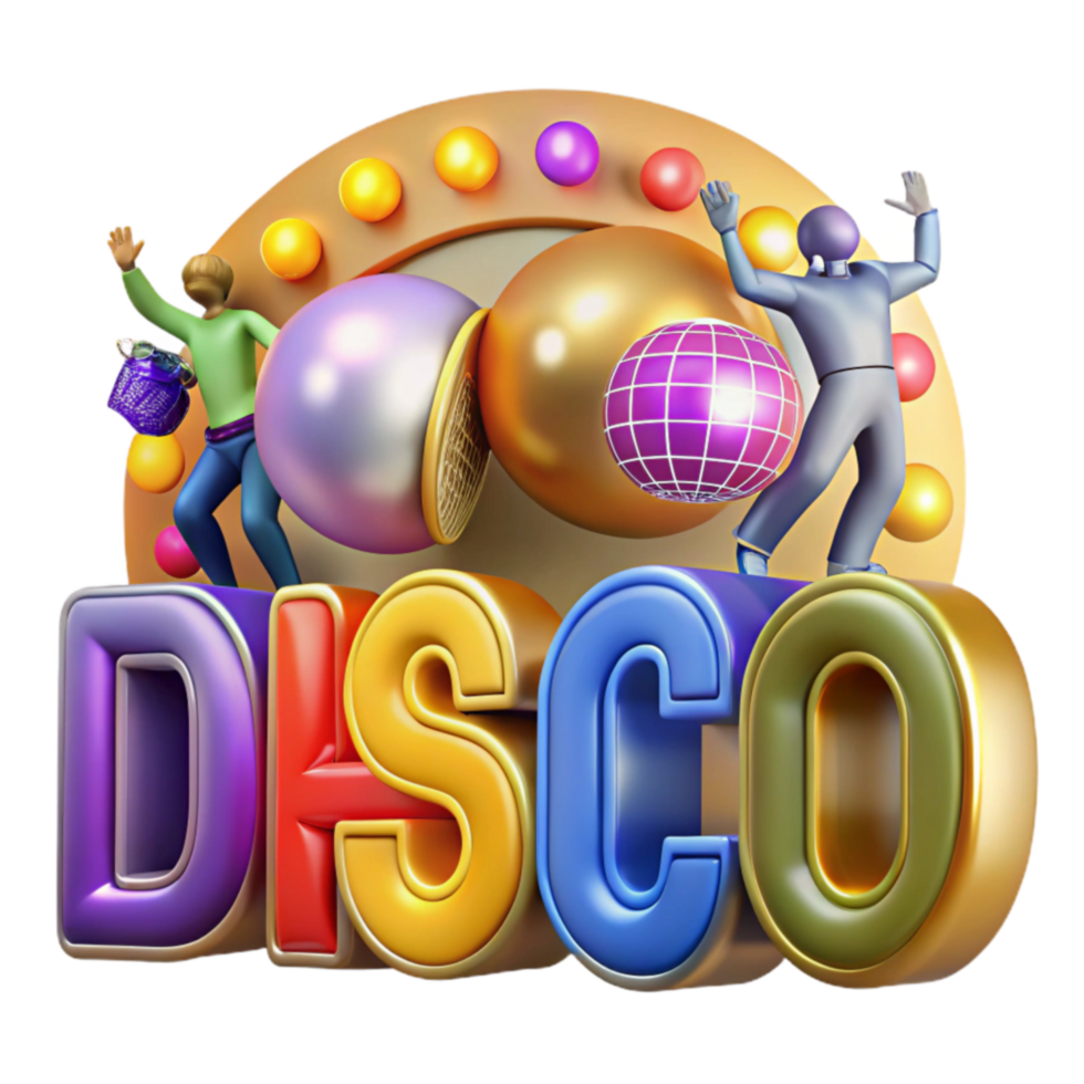 Disco Party 3D Render of Colorful Festive Scene png