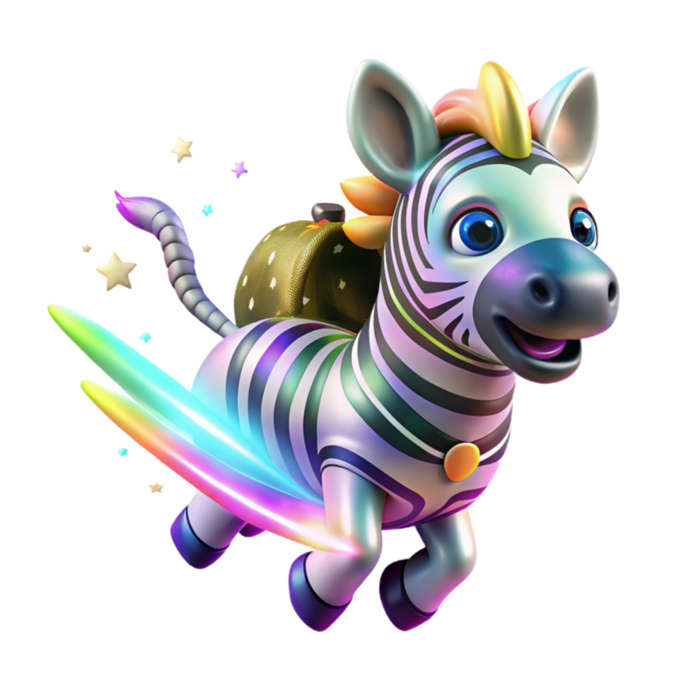Rainbow Zebra's Magical Journey Whimsical 3D Animation png