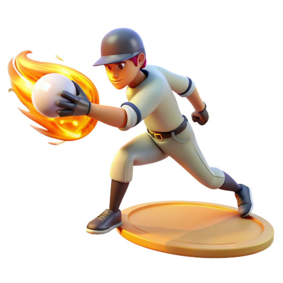 Fiery Baseball Throw 3D Cartoon Athlete png