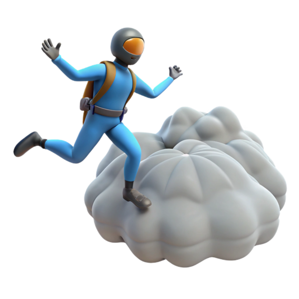 Astronaut Running on Cloud 3D Render png