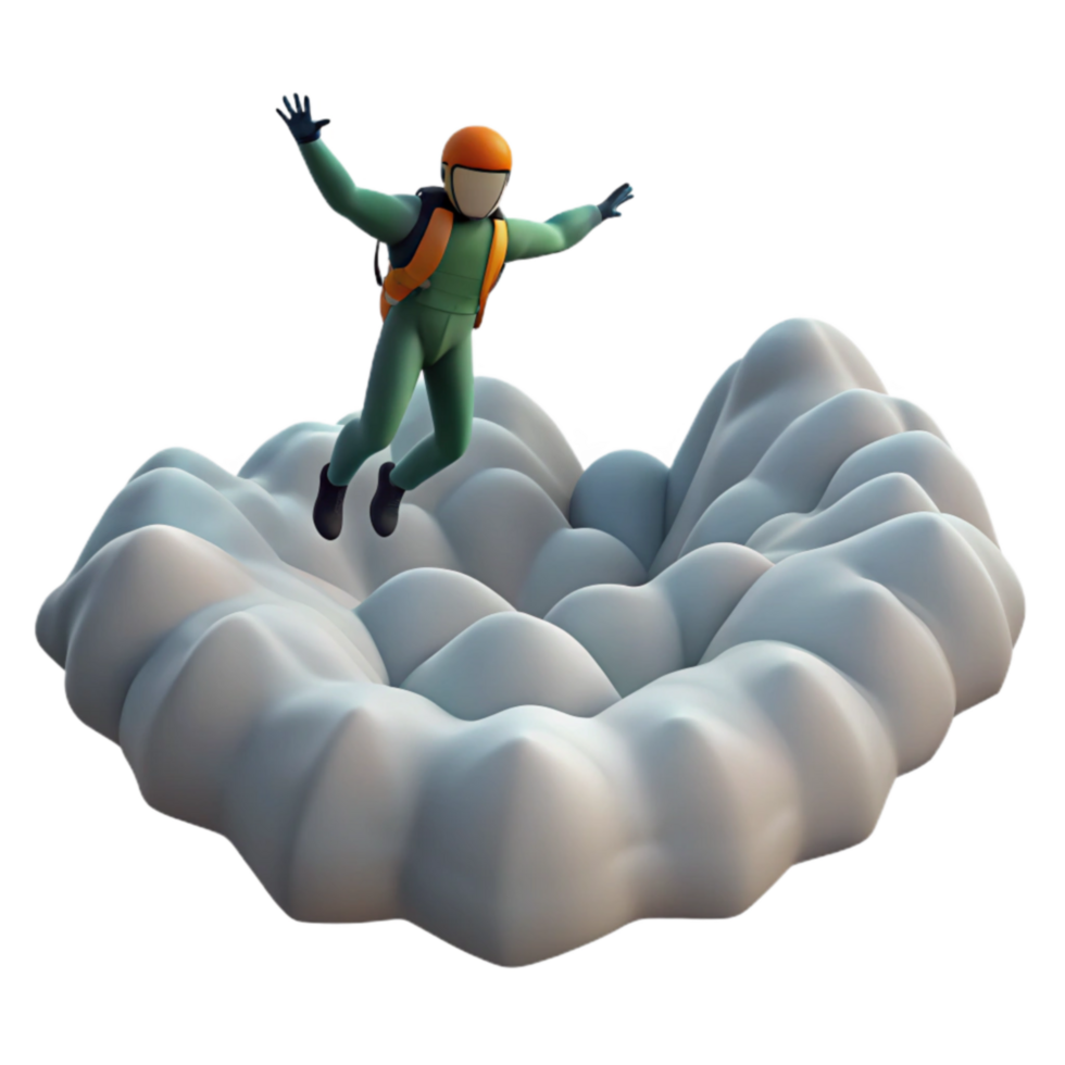 Skydiving Adventure A 3D Render of a Person Falling Through Clouds png