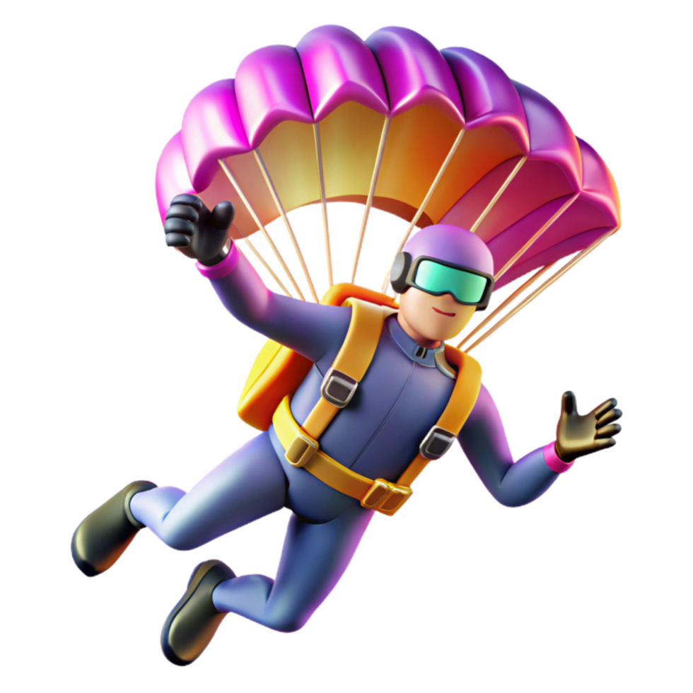 Skydiving Adventure 3D Render of a Parachutist png