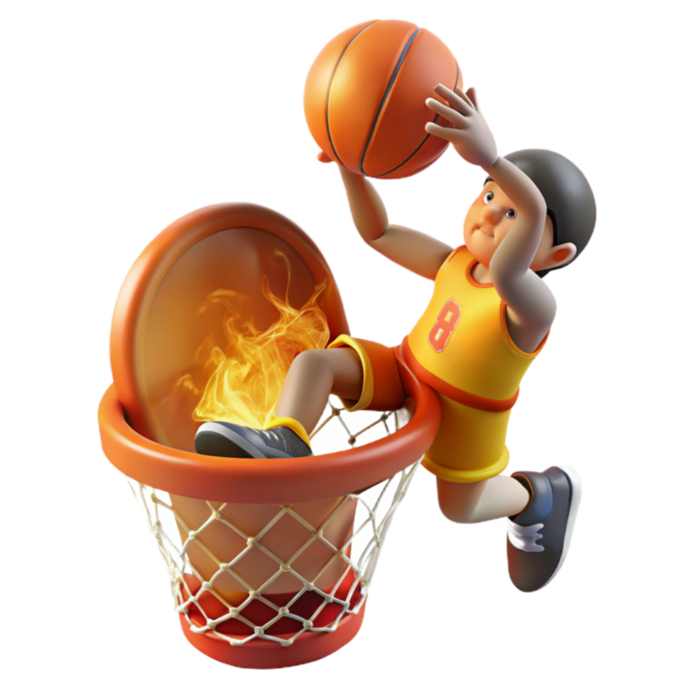 Fiery Basketball Dunk Cartoon Illustration png