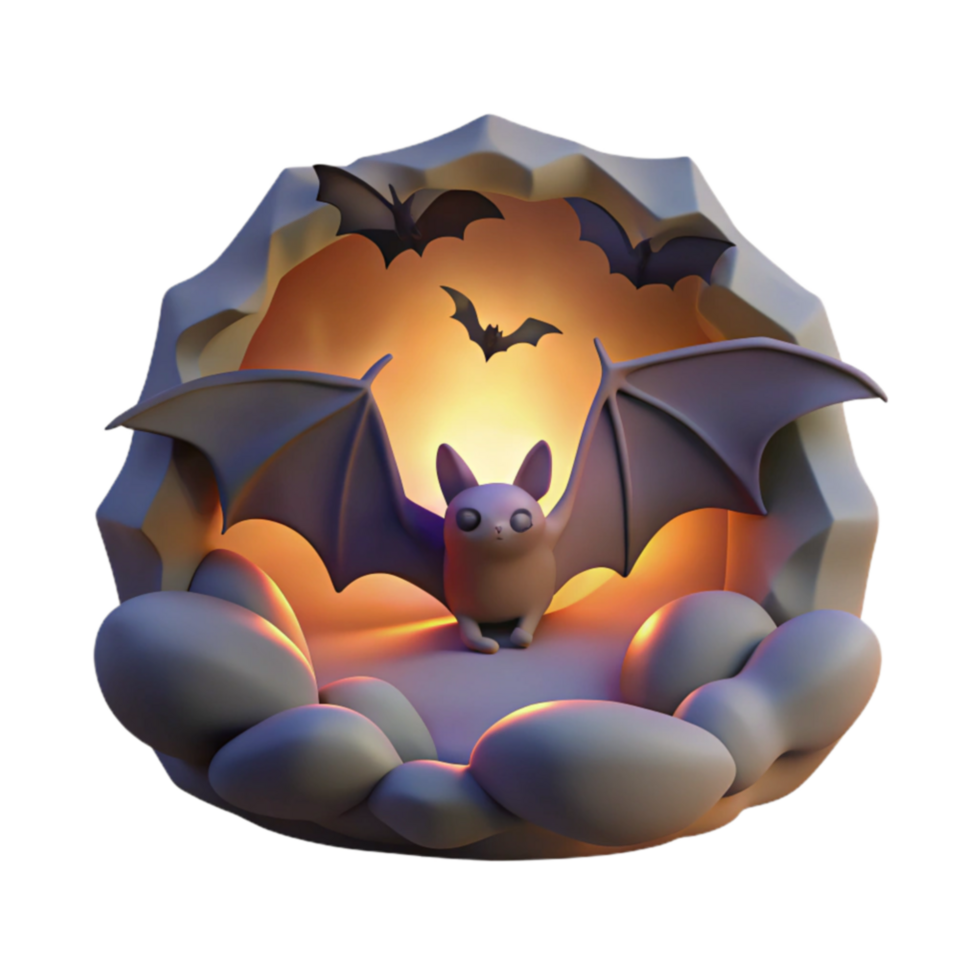 Cute Bat in Cave Halloween 3D Render png