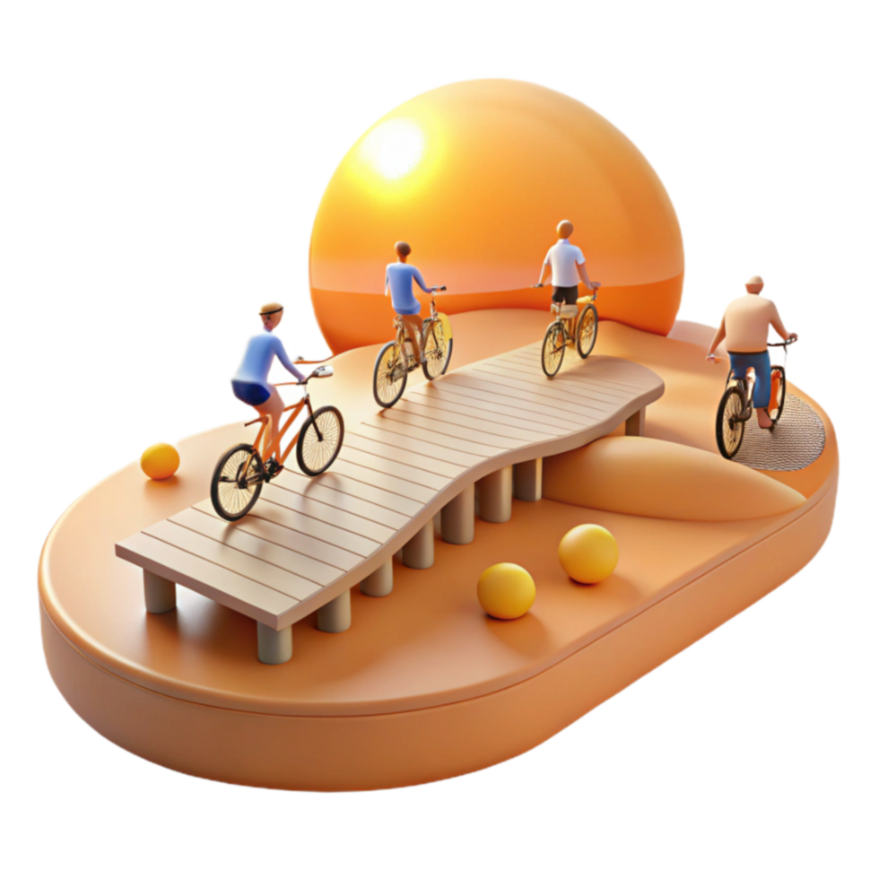 Sunset Cycling Group Bike Ride on Scenic Boardwalk png