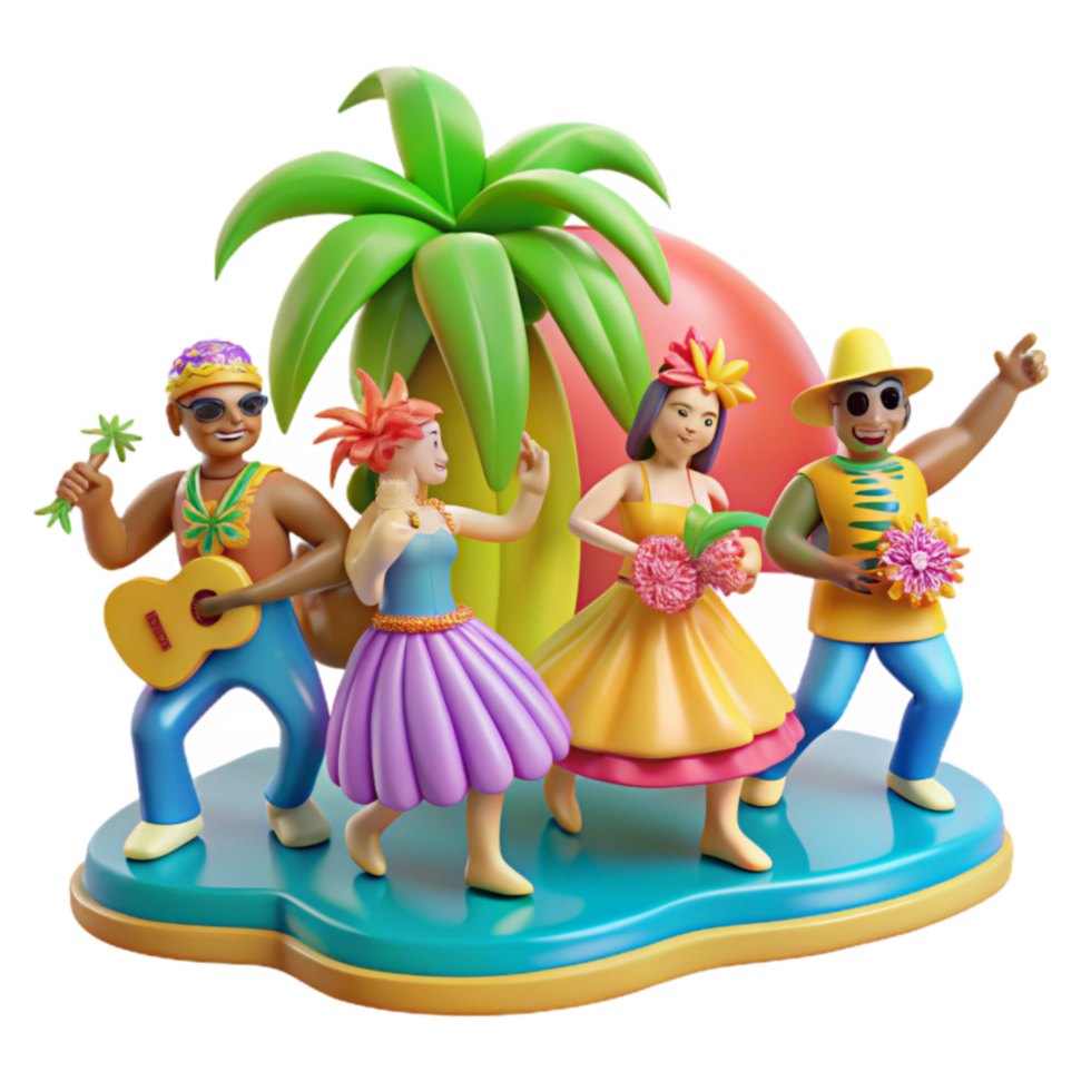 Tropical Island Celebration 3D Render of Festive Dancers png