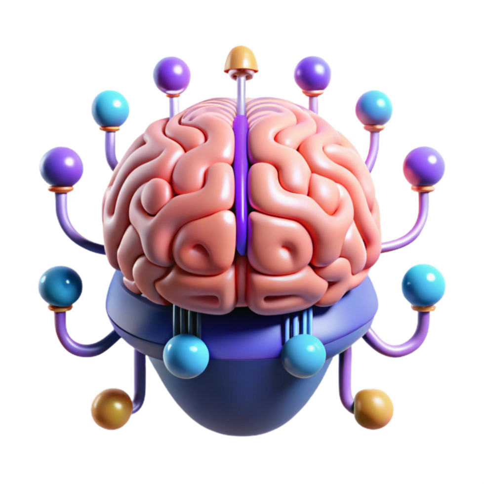 3D Render of a Brain with Colorful Connections png
