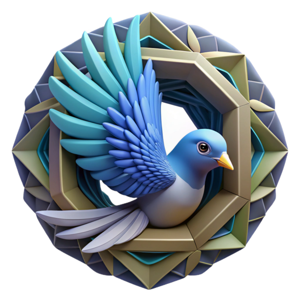 3D Bird in Geometric Frame Abstract Avian Art png