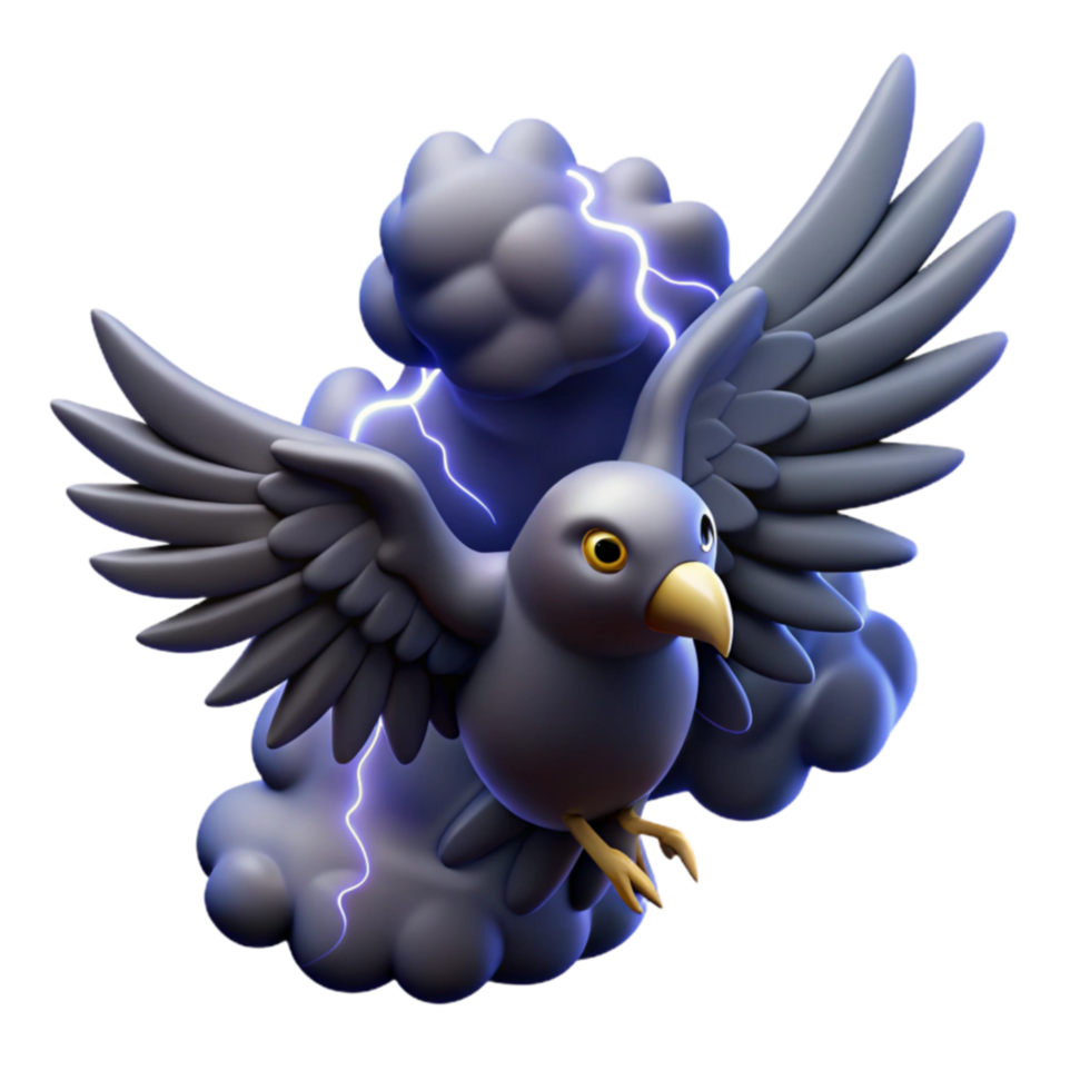 3D Render of Bird in Storm Cloud png
