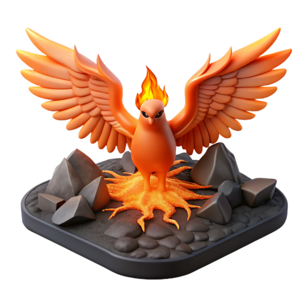 Mythical Firebird 3D Render of a Phoenix Rising from Ashes png