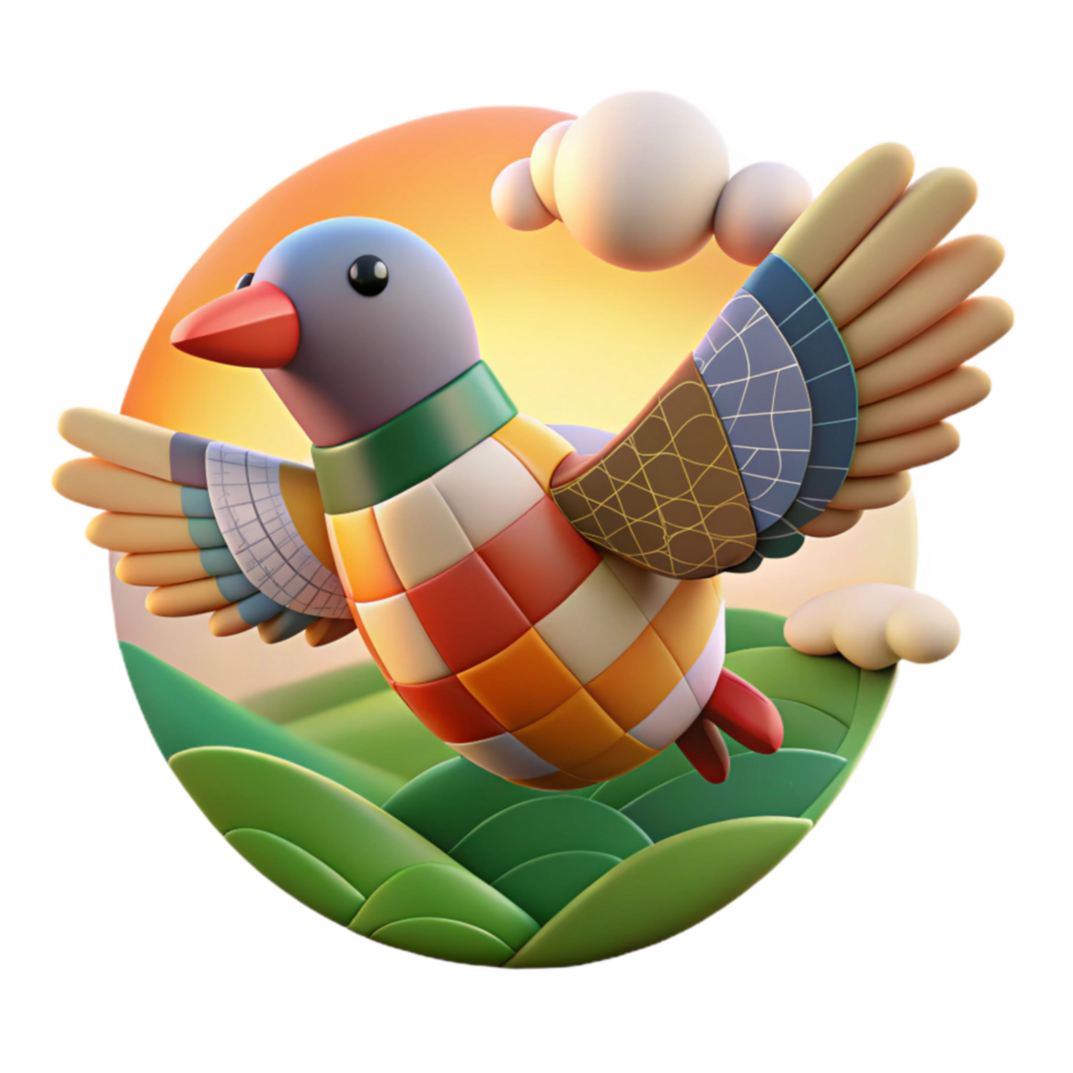 Colorful Patchwork Bird in Flight 54585488 PNG