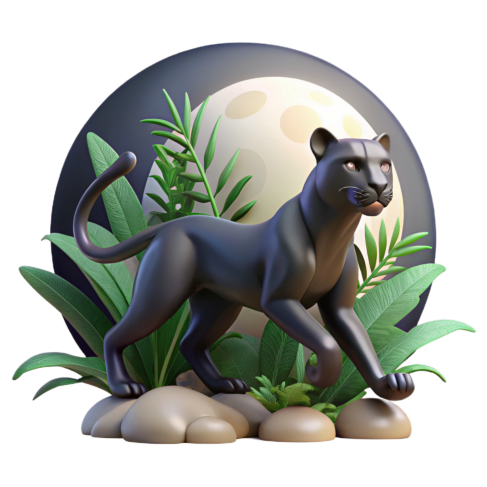 3D Render Black Panther Moonlit Jungle png