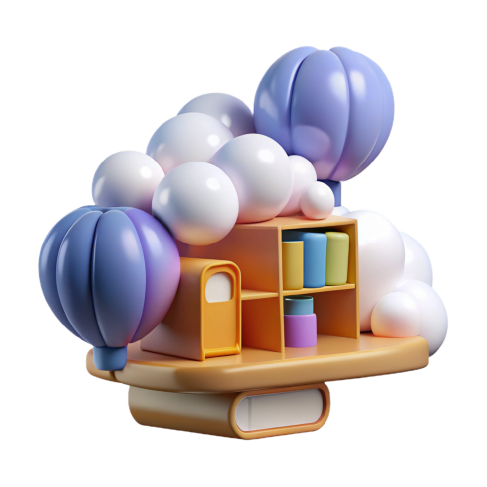 3d render do estante com balões e esferas png
