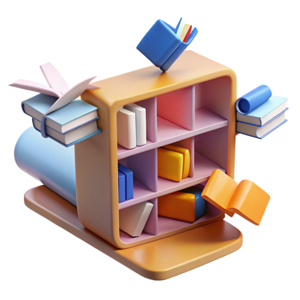 Colorful Bookshelf A 3D Model of Organized Reading png
