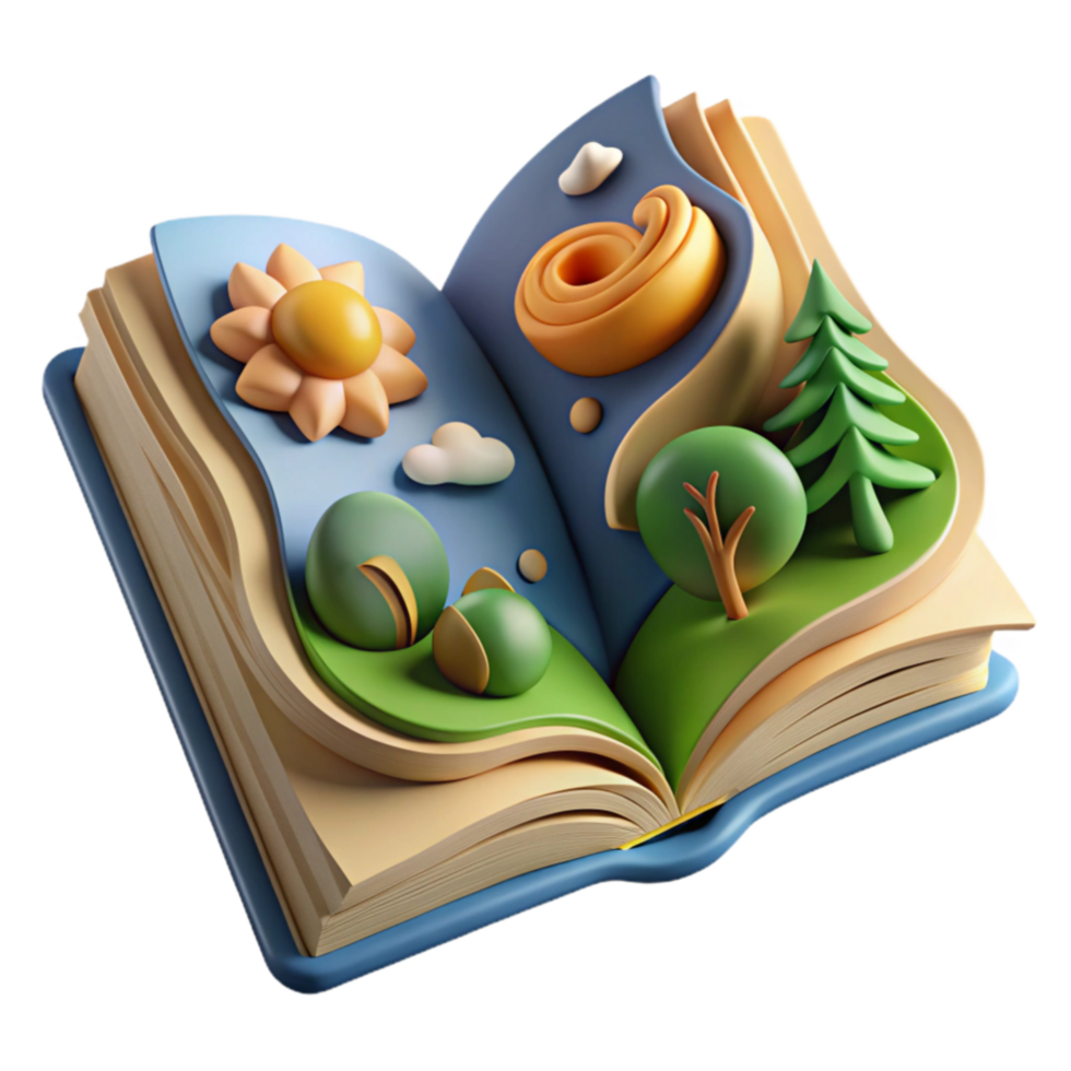 3D Pop up Book Nature Scenes, Sun, Trees, Flowers png