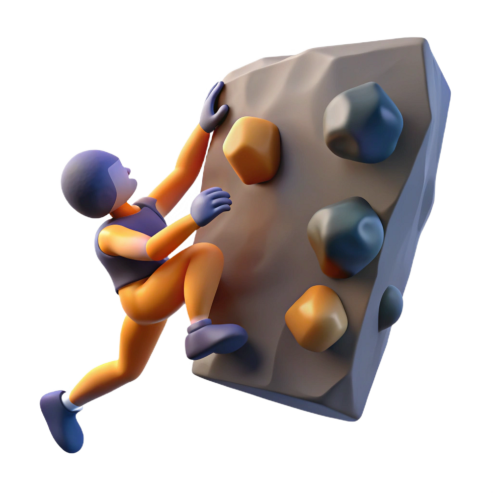 3D Render of Climber Ascending Rock Face png