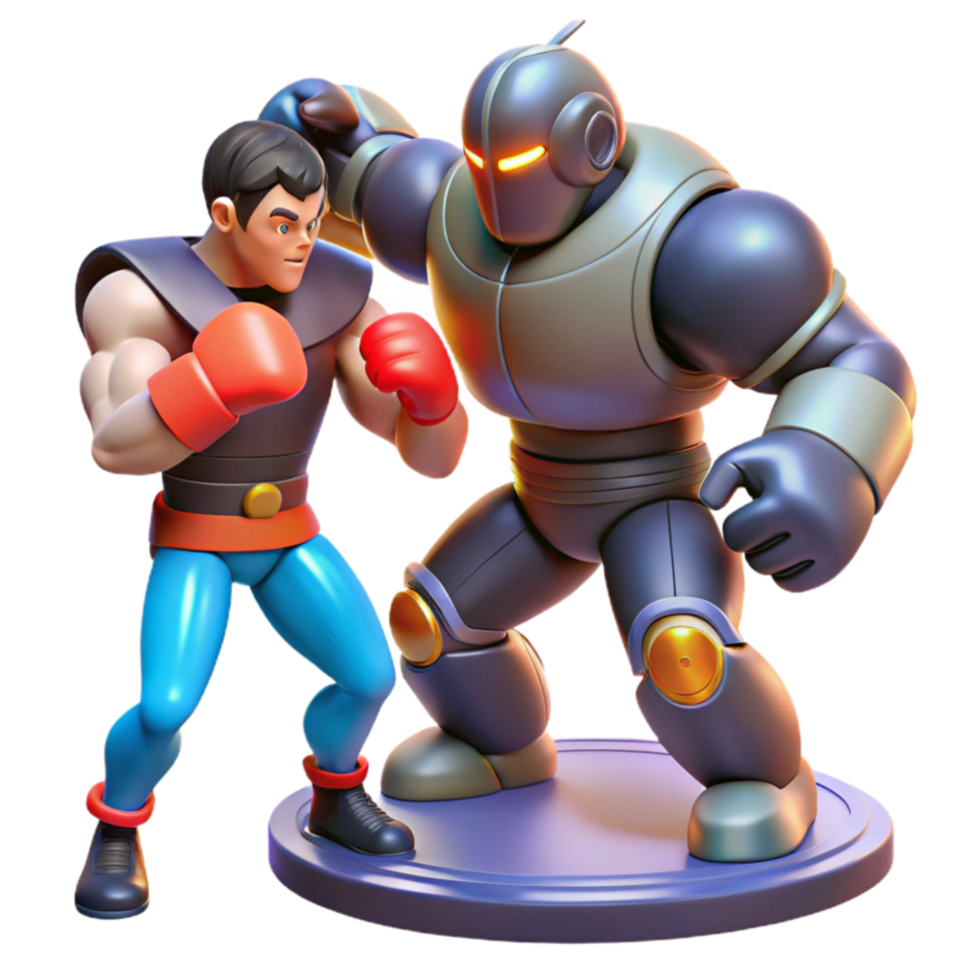 3D Render Boxer vs. Robot, Action Figure Showdown png