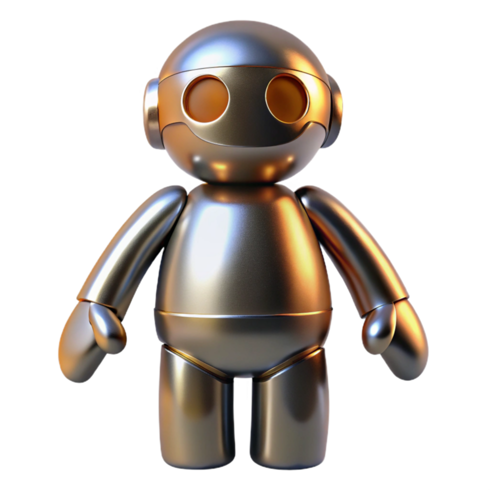 Friendly Metal Robot 3D Render of Cute Robotic Figure png