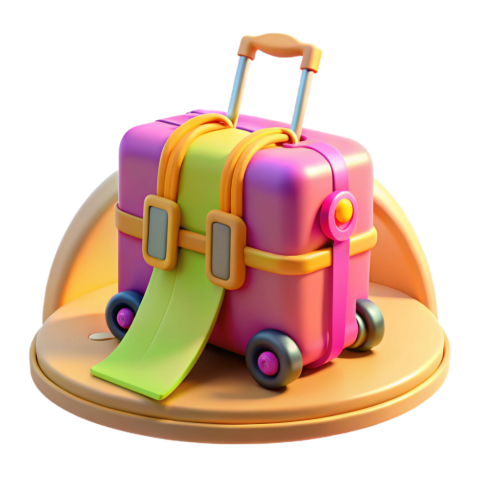 Colorful Wheeled Suitcase A 3D Render of Travel Luggage png