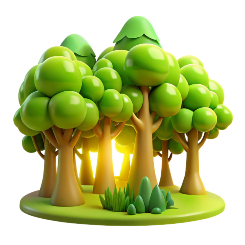 Enchanted Forest 3D Cartoon Trees, Lush Greenery, Sunlit Grove png