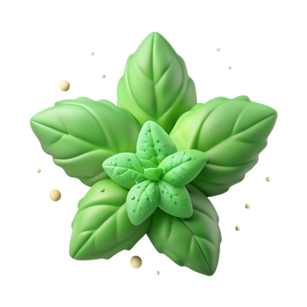 Fresh Basil 3D Render of Green Herb with Dew Drops png