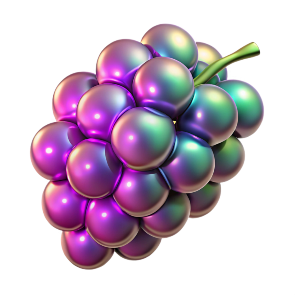 Iridescent Grape Cluster 3D Render of Shiny Fruit png