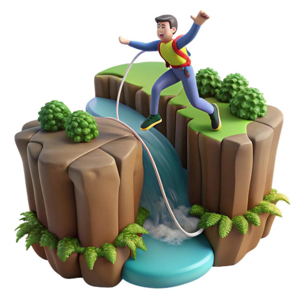 Adventurer Leaping Across Waterfall png