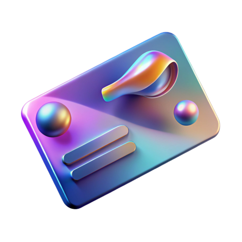 Abstract 3D Render Iridescent Card with Spheres and Handle png