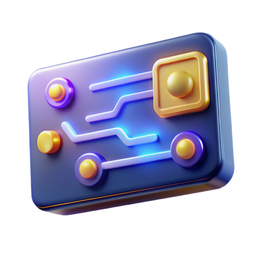 Abstract Circuit Board 3D Render of Neon Technology png