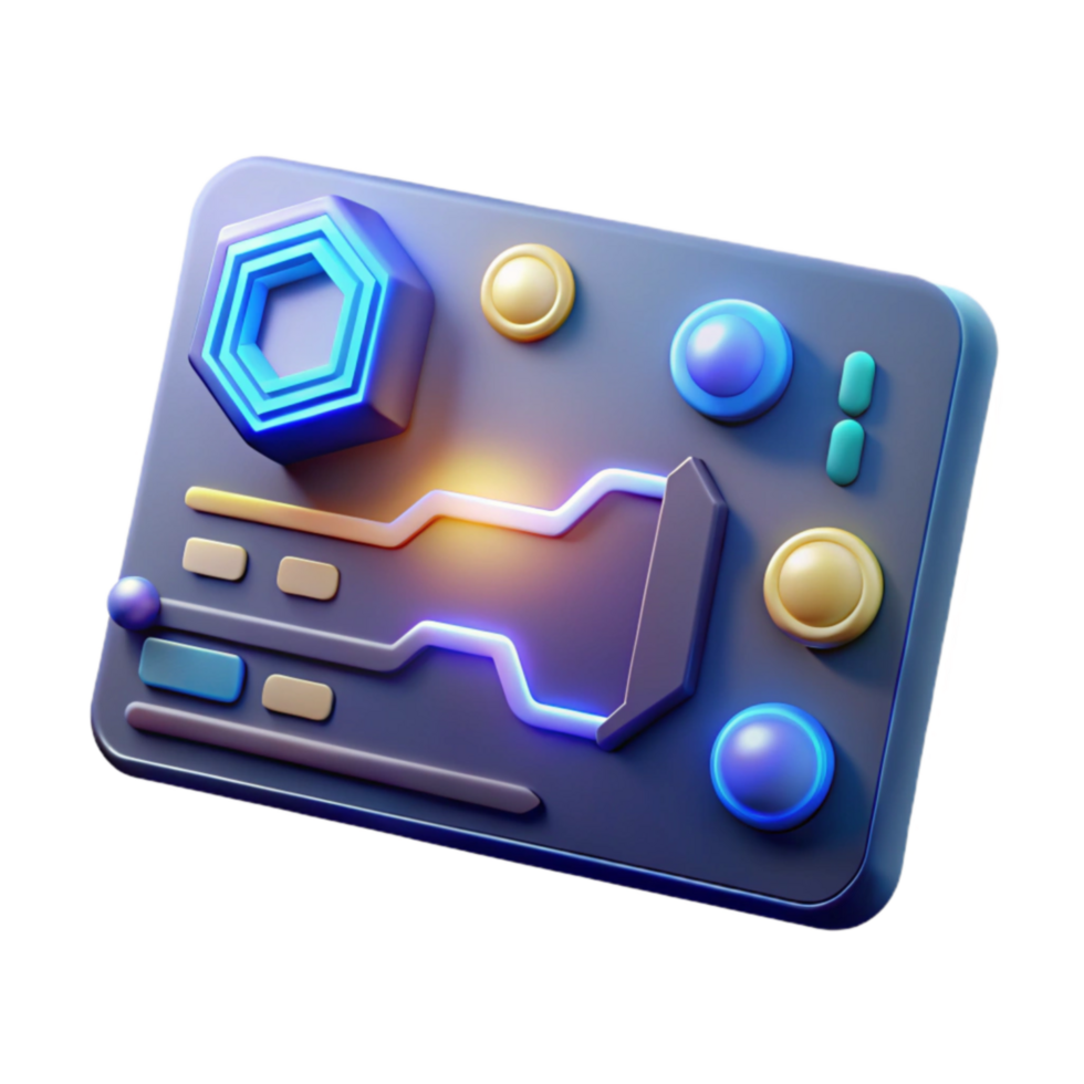Futuristic 3D Control Panel Neon Lights, Buttons, and Interface Design png