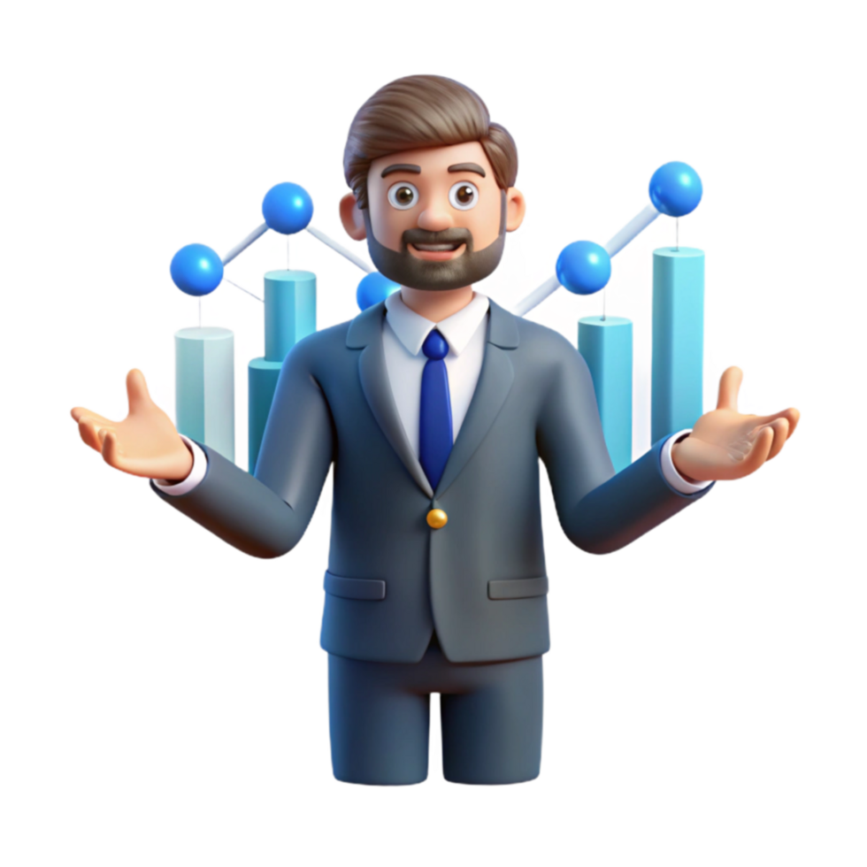 Businessman Presenting Data Growth, Trends, and Analysis png