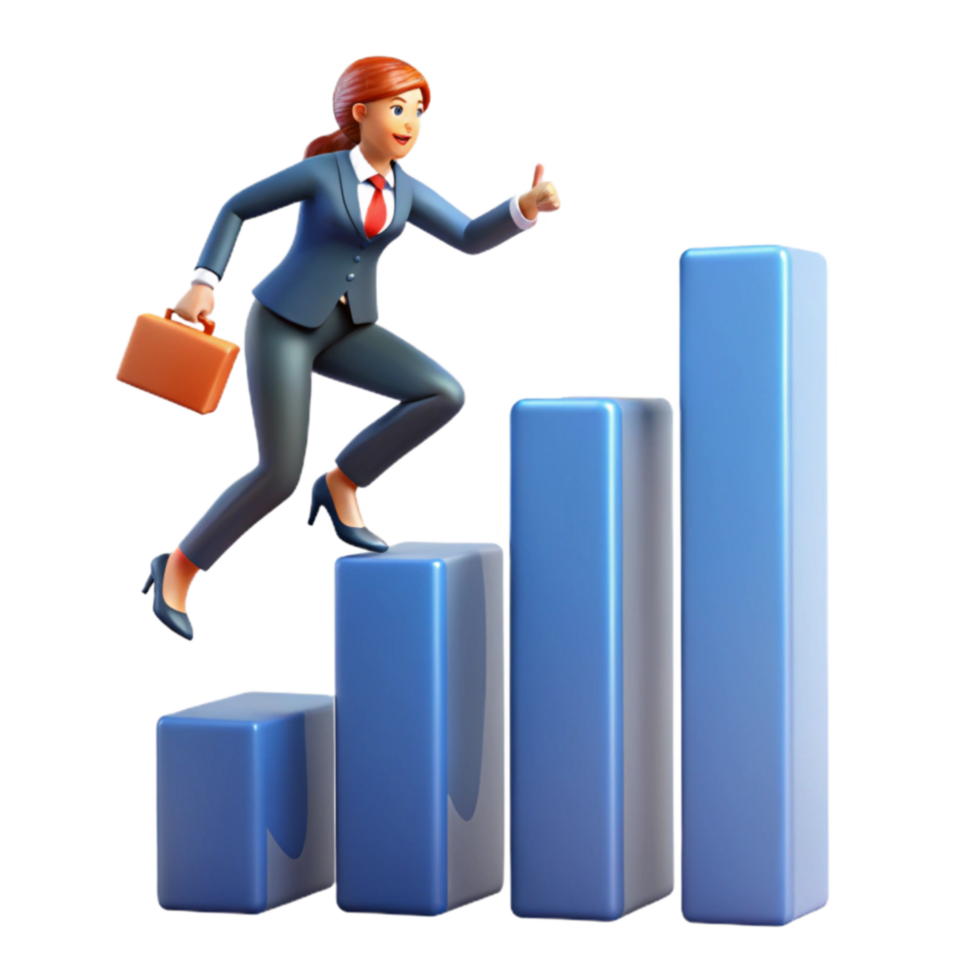 Businesswoman Climbing Bar Graph Success, Growth, and Ambition png