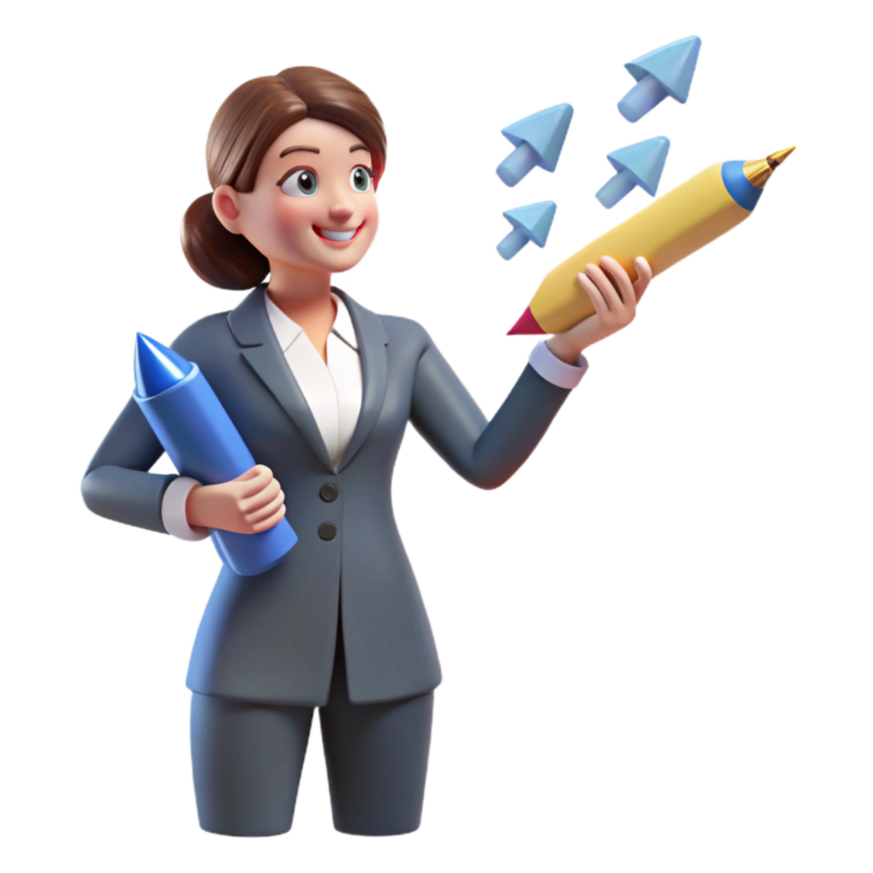 Businesswoman with Upward Trending Arrows and Pens png