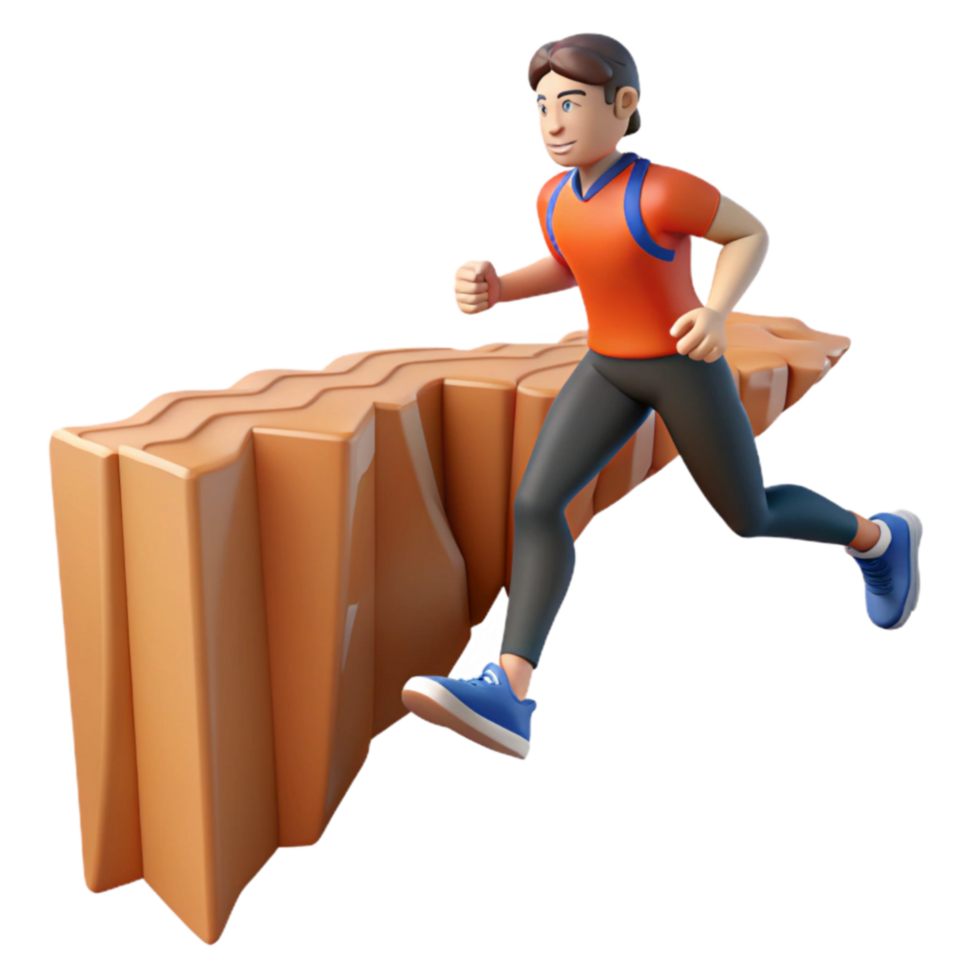 3D Render of Person Jumping Over Obstacle png