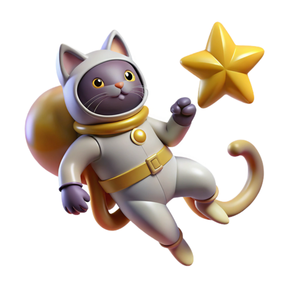 Adorable Astronaut Cat Reaching for Star png