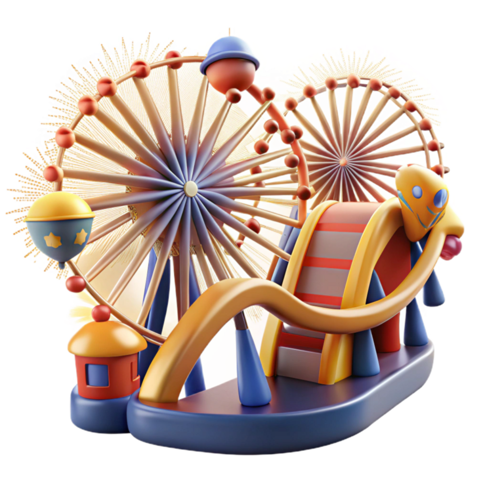 Whimsical Fairground Ferris Wheel, Slide, and Play Area png