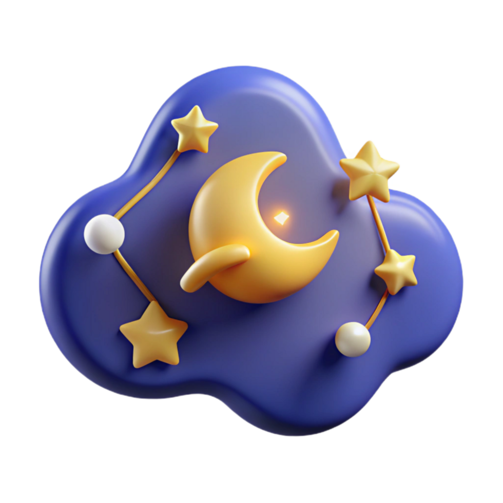 Crescent Moon, Stars, and Cloud 3D Night Sky Icon png