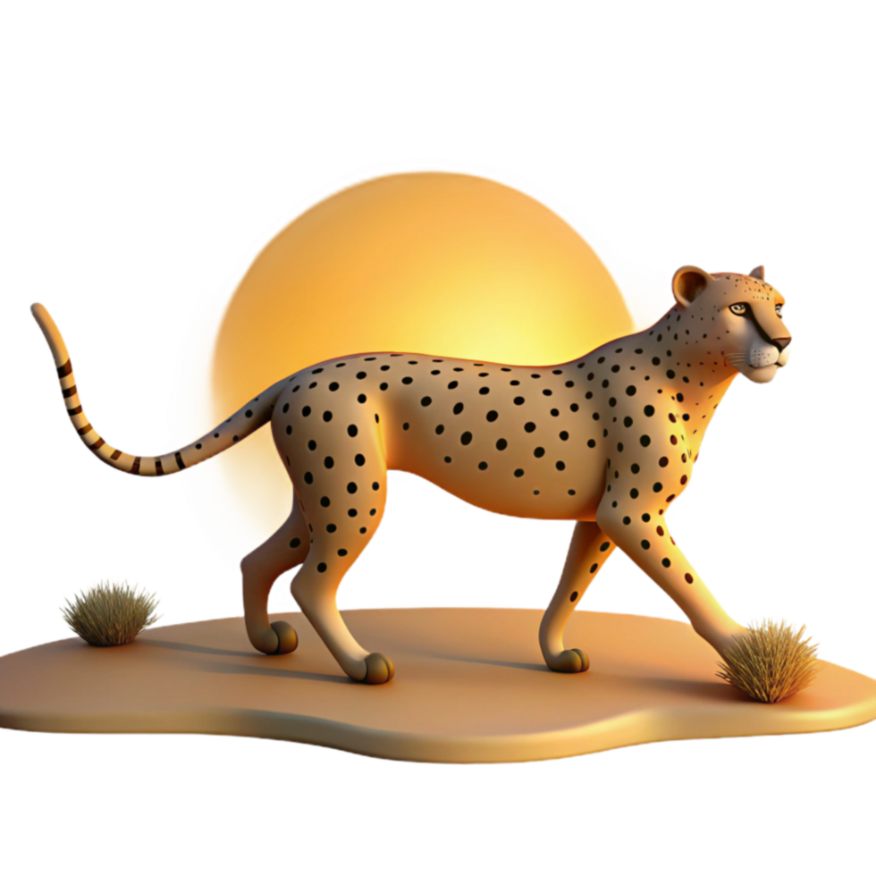 Cheetah at Sunset African Wildlife in 3D png