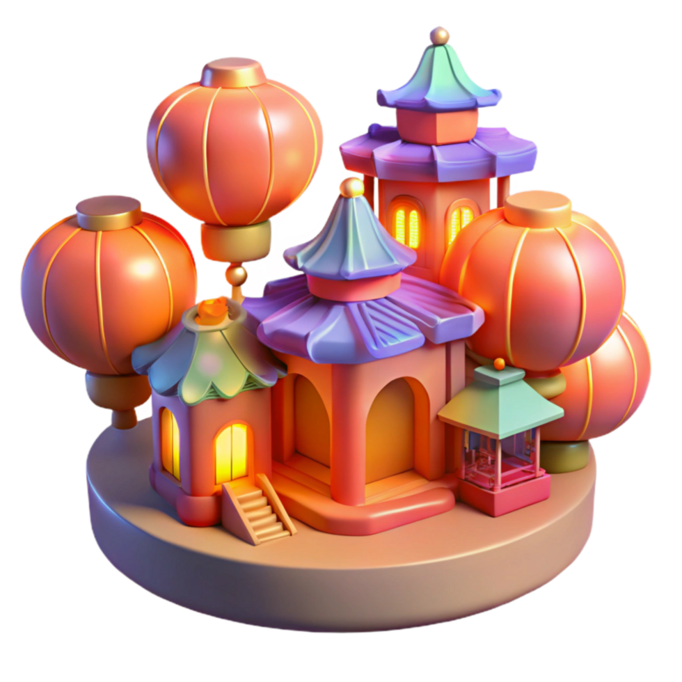 Enchanted Asian Style Village with Lanterns png