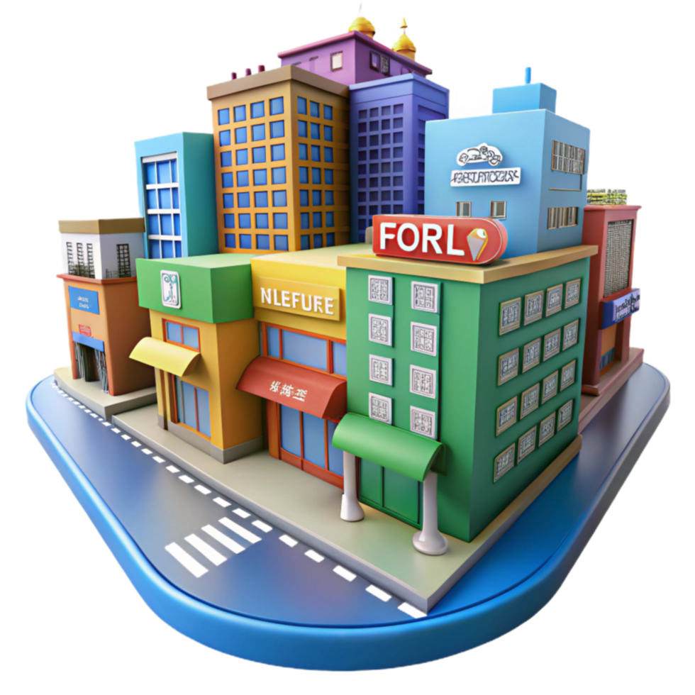 Colorful Cityscape 3D Model of Urban Buildings png