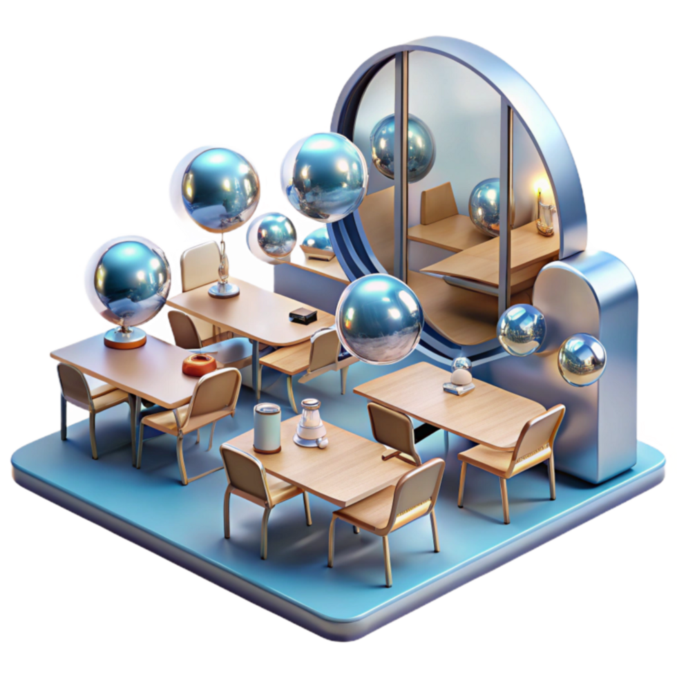 Modern Room Interior Design with Reflective Spheres png
