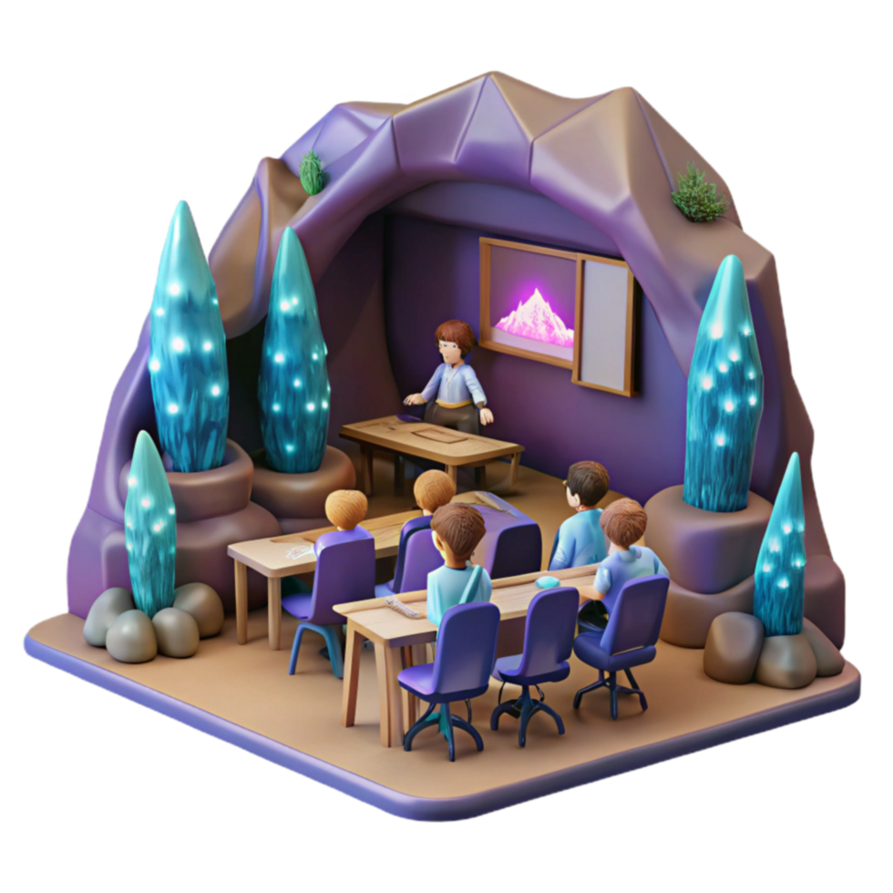 3D Render of a Classroom in a Cave png