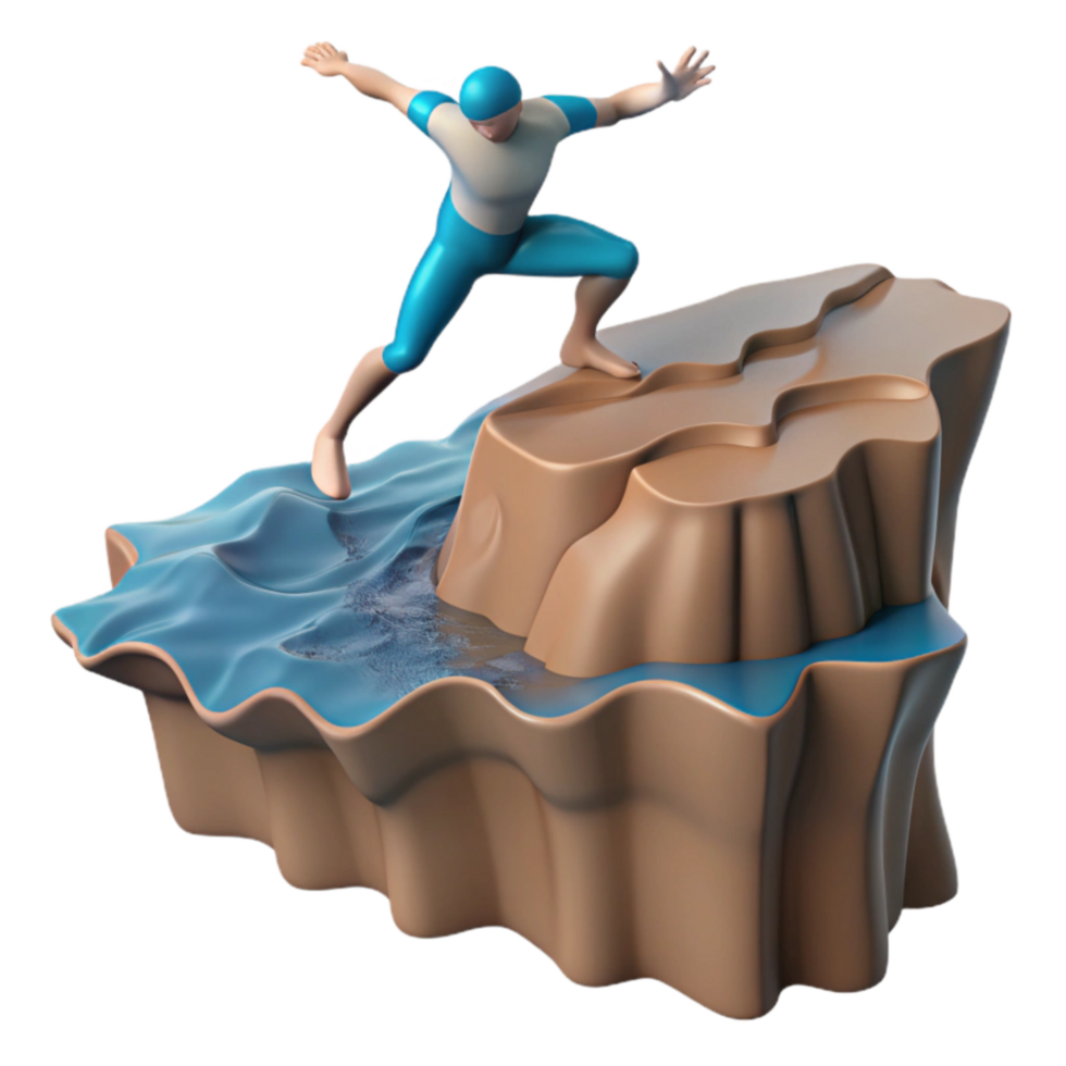 Cliffs, Ocean, Dive, Jump, Water, 3D Render, Cartoon, Figure, Action png