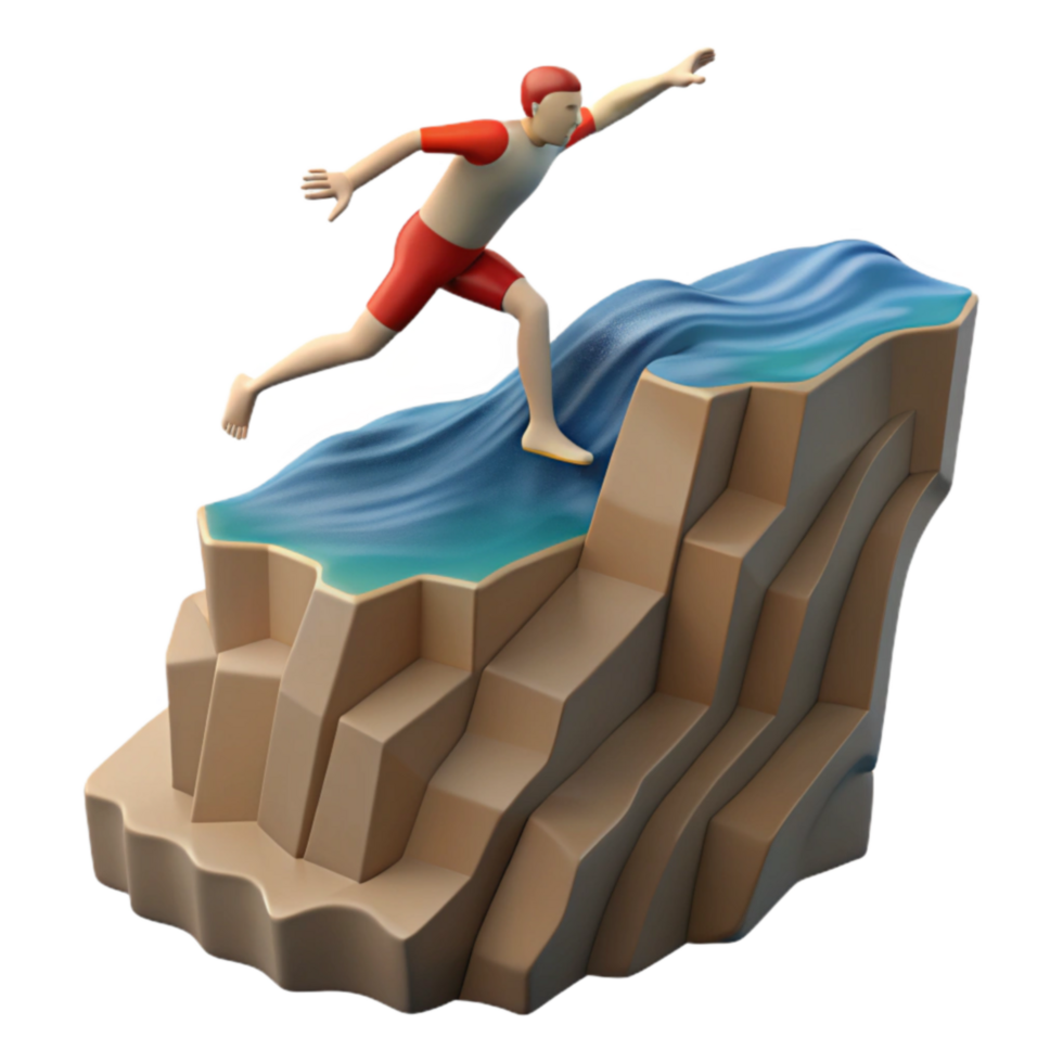 Cliffs, Ocean, Jump, Summer, Adventure, 3D Render, Water, Dive, Recreation, Waves png